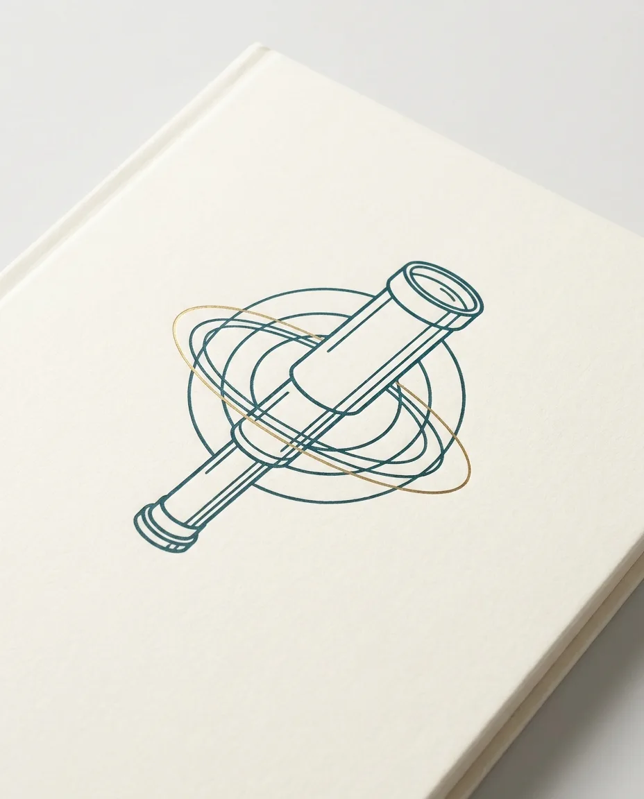 Research Notebook | CAQA Research A notebook with a telescope design represents research and stationery available from CAQA Research.
